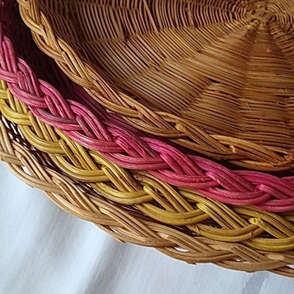 BUNDLE of 4 Flat Woven Boho Baskets Home Decor - Picture 6 of 7